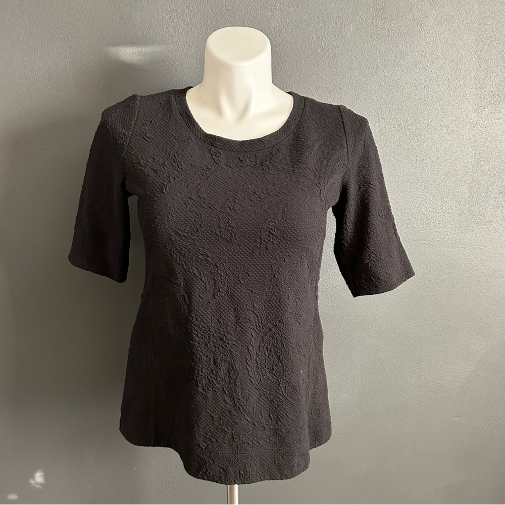 Loft Black Quilted Textured Short Sleeve Shirt M